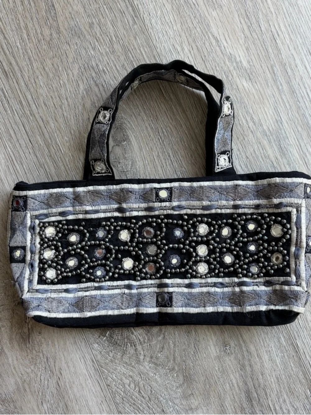Jeweled Black and Gray Beaded Bag